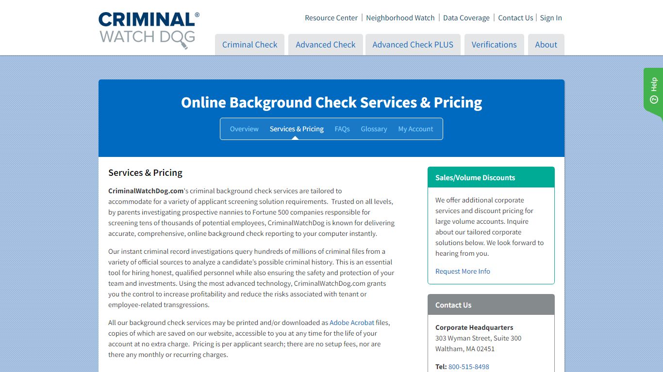 Services and Pricing | CriminalWatchDog